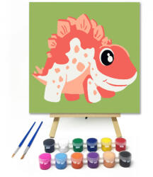  Narancs dinó - gyerek számfestő készlet - 20×20 cm (Keretre feszítve)
