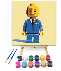  Bábu kék ruhában - gyerek számfestő készlet - 20×20 cm (Keretre feszítve)