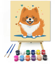 Vidám pomerániai - gyerek számfestő készlet - 20×20 cm (Keretre feszítve)