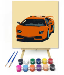  Piros sportautó - gyerek számfestő készlet - 20×20 cm (Keretre feszítve)