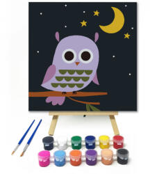  Éjszakai Bagoly - gyerek számfestő készlet - 20×20 cm (Keretre feszítve)
