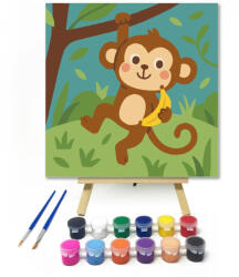 Vidám Majmóca a Dzsungelben - gyerek számfestő készlet - 20×20 cm (Keretre feszítve)