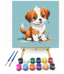  Boldog kiskutya - gyerek számfestő készlet - 20×20 cm (Keretre feszítve)