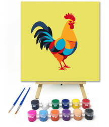  Színes kakas - gyerek számfestő készlet - 20×20 cm (Keretre feszítve)