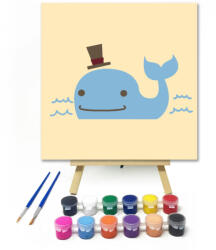  Kalapos Bálna - gyerek számfestő készlet - 20×20 cm (Keretre feszítve)