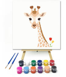 Zsiráf virággal - gyerek számfestő készlet - 20×20 cm (Keretre feszítve)