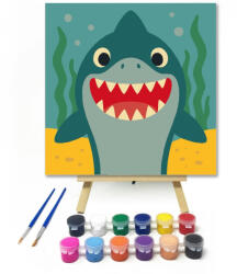  Vidám Cápa a Tenger Mélyén - gyerek számfestő készlet - 20×20 cm (Keretre feszítve)