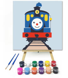  Mosolygó vonat - gyerek számfestő készlet - 20×20 cm (Keretre feszítve)