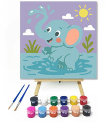  Vidám Kiselefánt a Vízi Kalandban - gyerek számfestő készlet - 20×20 cm (Keretre feszítve)
