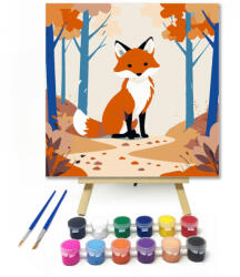  Őszi erdei róka - gyerek számfestő készlet - 20×20 cm (Keretre feszítve)
