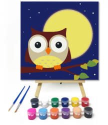  Éjjeli Bagoly - gyerek számfestő készlet - 20×20 cm (Keretre feszítve)