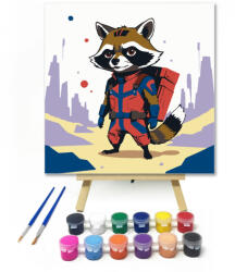  Csillagközi mosómedve - gyerek számfestő készlet - 20×20 cm (Keretre feszítve)