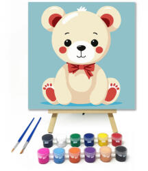  Pufi mackó - gyerek számfestő készlet - 20×20 cm (Keretre feszítve)