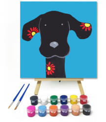 Számfestő Virágos Kutya - gyerek számfestő készlet - 20×20 cm (Keretre feszítve) (szamkid430-20X20-KF)