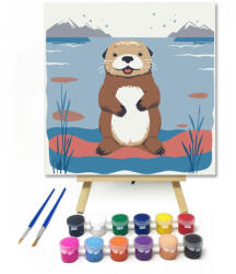 Számfestő Vidám hód - gyerek számfestő készlet - 20×20 cm (Keretre feszítve) (crea_gyerek_398-20X20-KF)