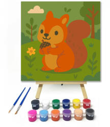 Számfestő Vidám Mókus a Zöld Rét Közepén - gyerek számfestő készlet - 20×20 cm (Keretre feszítve) (crea6682-20X20-KF)