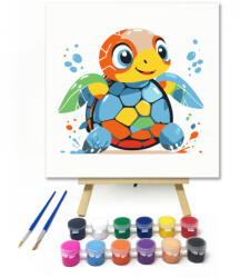  Színes teknősbéka - gyerek számfestő készlet - 20×20 cm (Keretre feszítve)