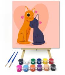  Cica szerelem - gyerek számfestő készlet - 20×20 cm (Keretre feszítve)