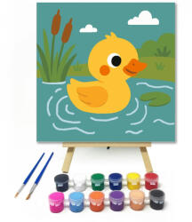  Vidám Kiskacsa a Tavon - gyerek számfestő készlet - 20×20 cm (Keretre feszítve)