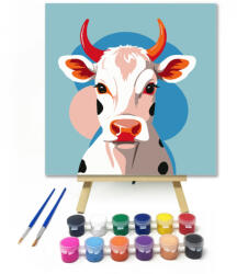  Pöttyös tehén - gyerek számfestő készlet - 20×20 cm (Keretre feszítve)