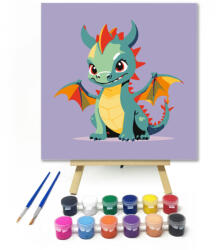  Zöld sárkány - gyerek számfestő készlet - 20×20 cm (Keretre feszítve)