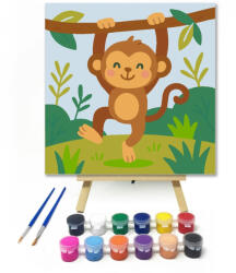 Számfestő Vidám Majmóca a Dzsungelben - gyerek számfestő készlet - 20×20 cm (Keretre feszítve) (crea6681-20X20-KF)
