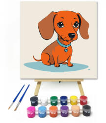  Narancsos kutyus - gyerek számfestő készlet - 20×20 cm (Keretre feszítve)