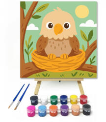  Aranyos Kis Sasfióka a Fészekben - gyerek számfestő készlet - 20×20 cm (Keretre feszítve)