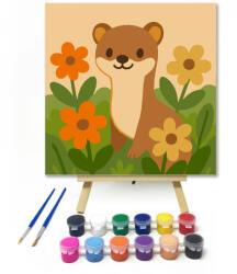  Mosolygós Nyest a Virágok Között - gyerek számfestő készlet - 20×20 cm (Keretre feszítve)