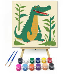 Számfestő Mosolygó krokodil - gyerek számfestő készlet - 20×20 cm (Keretre feszítve) (crea_gyerek_658-20X20-KF)