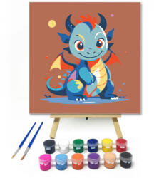 Mosolygó sárkány - gyerek számfestő készlet - 20×20 cm (Keretre feszítve)