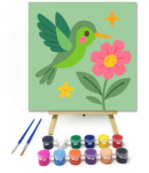  Cuki Kolibri a Virágok Között - gyerek számfestő készlet - 20×20 cm (Keretre feszítve)