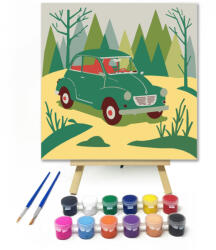  Zöld bogárhátú az erdőben - gyerek számfestő készlet - 20×20 cm (Keretre feszítve)