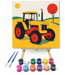  Sárga traktor - gyerek számfestő készlet - 20×20 cm (Keretre feszítve)