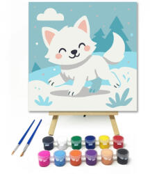  Vidám Kutyus a Havas Tisztáson - gyerek számfestő készlet - 20×20 cm (Keretre feszítve)