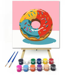  Színes fánk - gyerek számfestő készlet - 20×20 cm (Keretre feszítve)