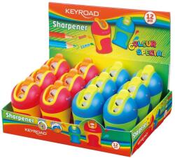 Keyroad Hegyező 2 lyukú tartályos, fedeles, ceruzahegy gömbölyítő 12 db/display Keyroad Colour Special vegyes színek