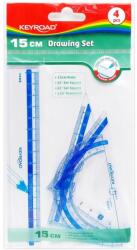 Keyroad Vonalzókészlet, 15 cm, vonalzó, szögmérő, 45° és 60° háromszög vonalzók 4 db/bliszter Keyroad