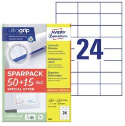 Avery Etikett címke, 70x37mm, univerzális, 65 lap, 24 címke/lap Avery, fehér - suplix