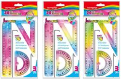 Keyroad Vonalzókészlet, 20 cm, flexibilis vonalzó, szögmérő, derékszög vonalzó, 3 db/bliszter Keyroad Flex Draw vegyes színek - suplix