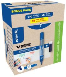 Pilot Táblamarker 2, 3mm, kerek hegyű, utántölthető medium V-Board Master 10+10 Pilot kék - suplix