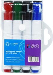 BLUERING Táblamarker készlet, 3mm, mágneses, törlővel multifunkciós kerek Bluering®, 4 klf. szín - suplix