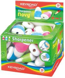 Keyroad Hegyező 1 lyukú tartályos, radírral 36 db/display Keyroad Navy vegyes színek - suplix
