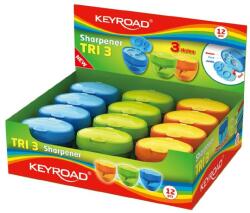 Keyroad Hegyező 3 lyukú tartályos, fedeles 12 db/display Keyroad Tris vegyes színek