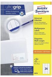 Avery Etikett címke, 70 x37mm, univerzális, 24 címke/ív, 100 ív/doboz, Avery fehér - suplix