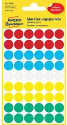 AVERY Etikett címke, o12mm, jelölésre, 5 klf. szín 54 címke/ív, 5 ív/doboz, Avery vegyes - suplix