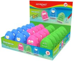 Keyroad Hegyező 1 lyukú radírral és porkefével 24 db/display Keyroad Rocky Docky vegyes színek - suplix