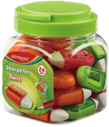 Keyroad Hegyező, 1 lyukú, radírral, 24 db/display, Keyroad Twist, vegyes színek