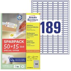 AVERY Etikett címke, 25, 4x10mm, univerzális, 65 lap, 189 címke/lap Avery, fehér - suplix