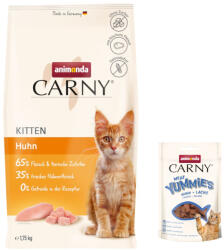 Animonda 1, 75kg animonda Carny Kitten csirke száraz macskatáp+50g animonda Carny Adult Meat Yummies csirke & lazac macskasnack ingyen